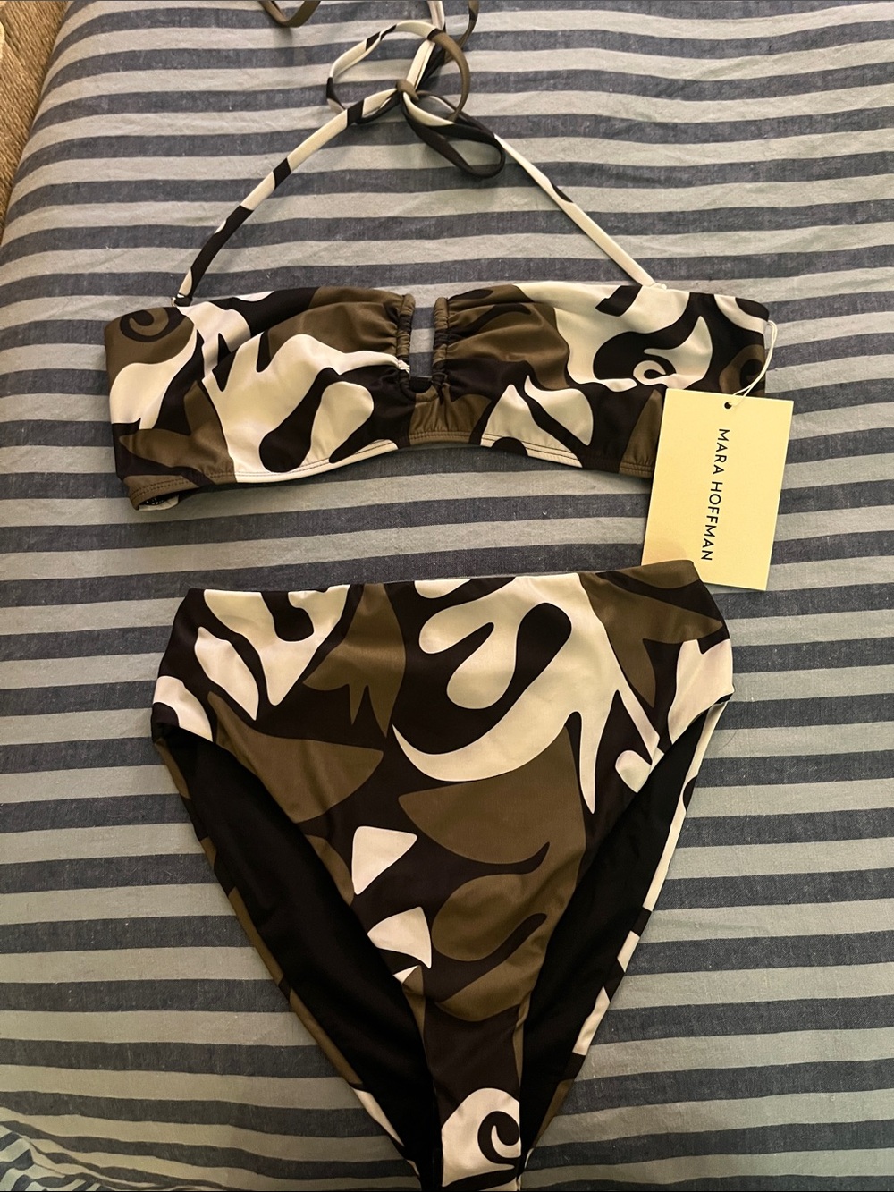 Mara Hoffman Olive, Black & White Abstract Bandeau Bikini